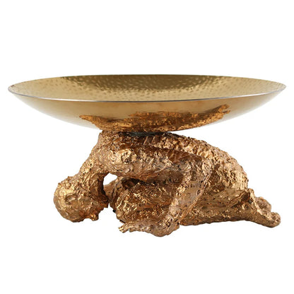 DecorBites™ Golden Resin Handicraft Tray Figurine for Home Decor