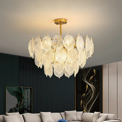 DecorBites™ Leaf Glass Chandelier Pendant Light Luxury Dining Room Ceiling Fixture