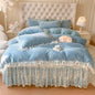 Decobites Lace Princess Bedding Set with Velvet Bed Skirt & Quilt Cover