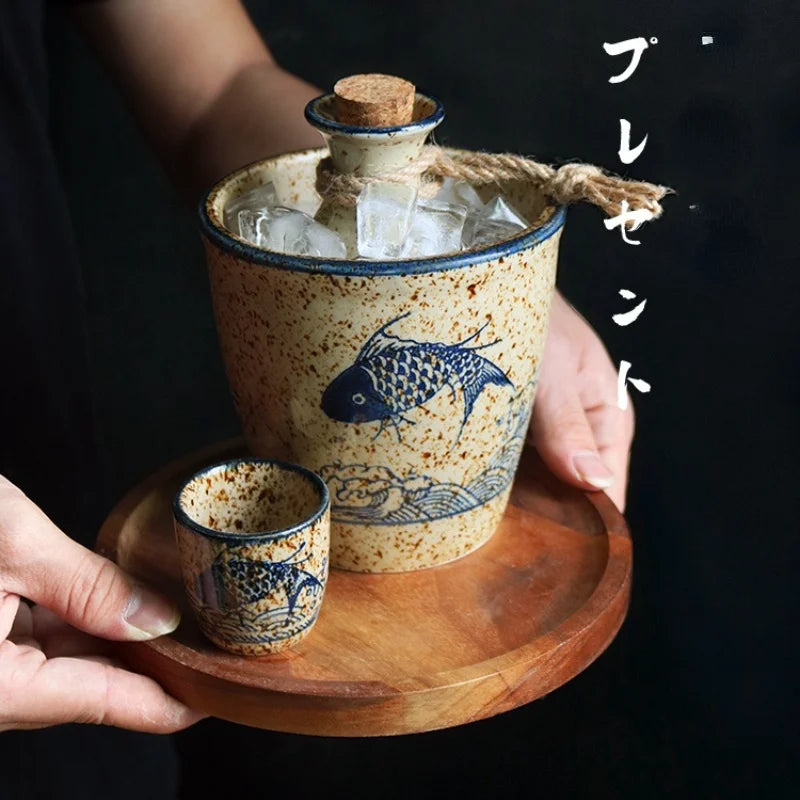 DecorBites™ Ceramic Wine Set: Small Wine Glass Dispenser & Jug Set