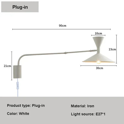مصباح حائط DecorBites™ بذراع طويل قابل للتعديل للقراءة وغرفة النوم، مع إضاءة LED متأرجحة بسيطة