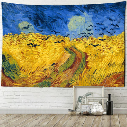 DecorBites™ Golden Field Oil Painting Tapestry Wall Hanging - Retro Hippie Art Decor