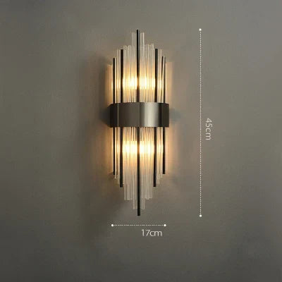 DecorBites™ Art Deco Stainless Steel Crystal LED Wall Sconce Black Gold Bedroom Corridor