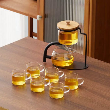 DecorBites™ Glass Teapot Set, Magnetic Diversion, Lazy Kungfu, Rotating Spin, Drinking Experience