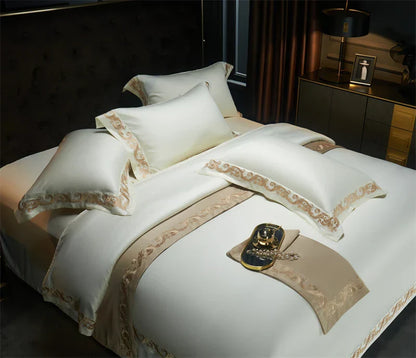 DecorBites™ Luxe Gold Embroidery 1400TC Egyptian Cotton Queen King Bedding Set