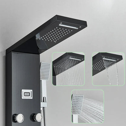 صنبور دش أسود مثبت على الحائط من DecorBites™ مع شلال مطري وخلاط ساخن وبارد