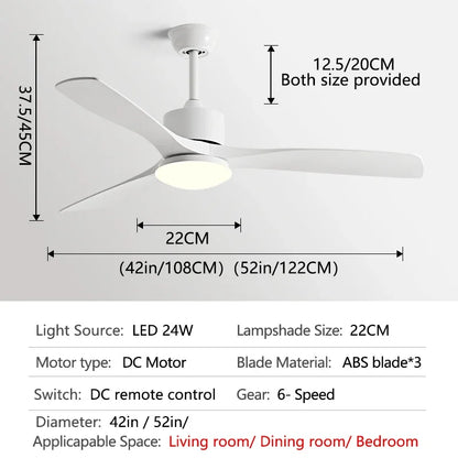 DecorBites™ 52" DC Motor Ceiling Fan with LED Light & Remote Control