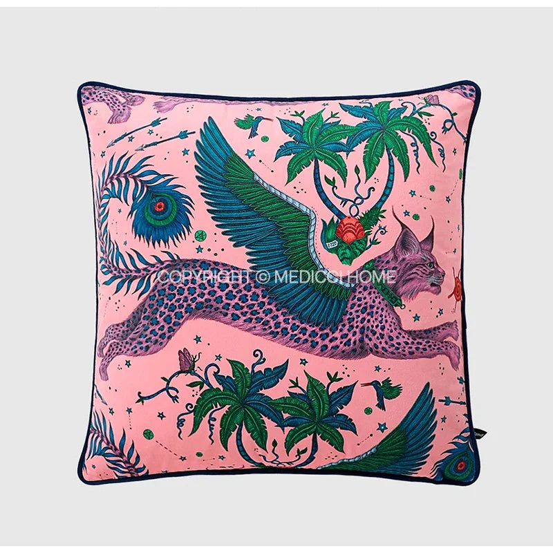 DecorBites™ Coral Lynx Velvet Cushion Cover: Luxury Mystical Animal Theme for Sofa