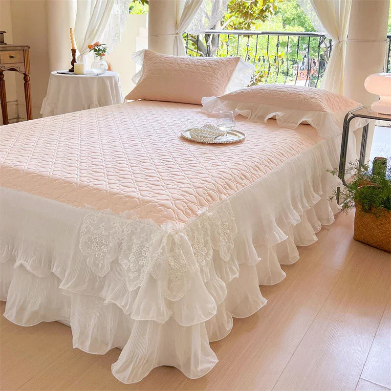 Decobites Lace Ruffles Quilted Cooling Bed Skirt Set