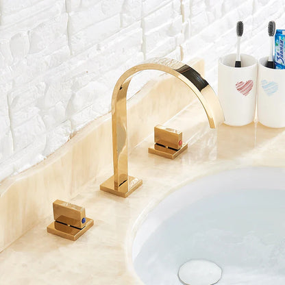 DecorBites™ Golden Brass Dual Handle Basin Faucet Set - Deck Mounted Hot Cold Mixer