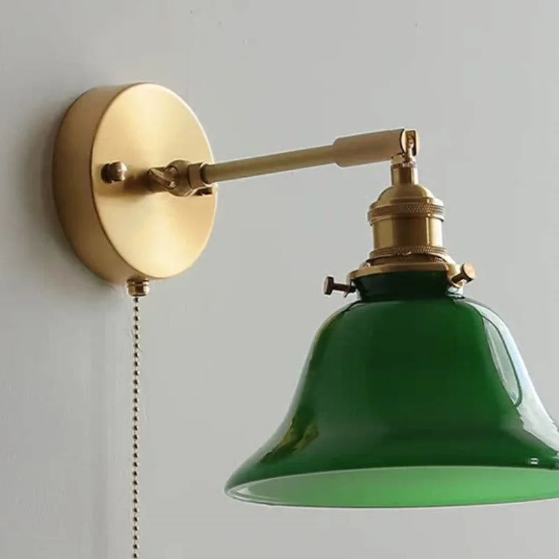 Decorbites™ Grünes Loft LED Wandlicht: Vintage Nachttischlampe, Oben Unten Drehbares Glas, Zugkettenschalter