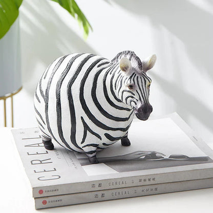 DecorBites™ Cute Fat Zebra Resin Animal Figurine Sculpture Desktop Art Decoration