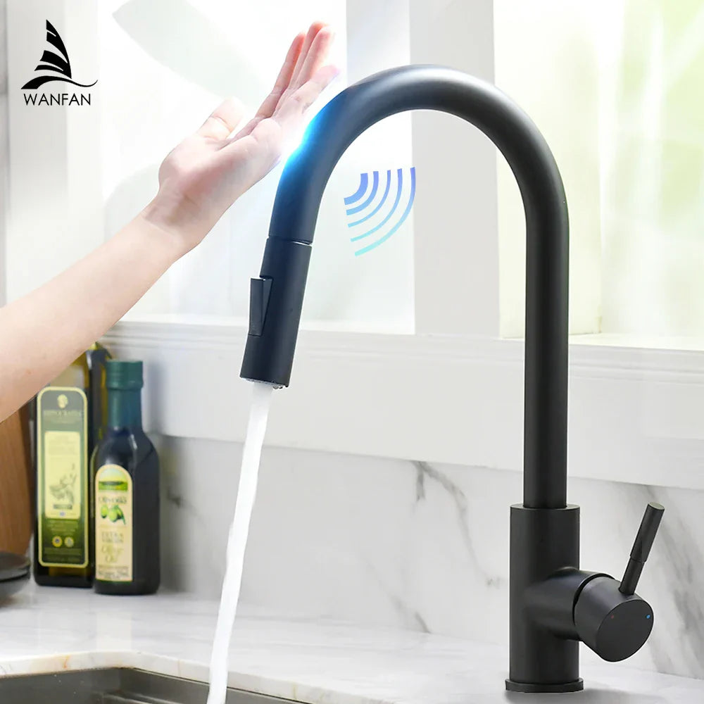 DecorBites™ Brush Nickel Sensor Kitchen Faucet | Stainless Steel Smart Induction Tap with Touch Control