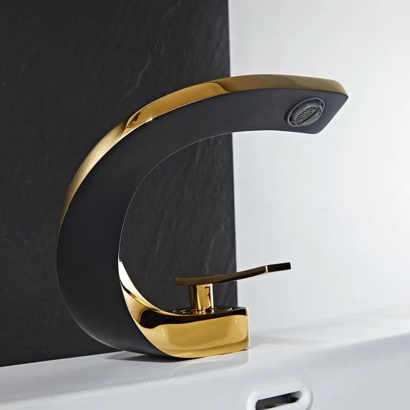 DecorBites™ Black & Gold Basin Faucet: Brushed Gold/Nickel/Chrome Mixer Tap, Hot & Cold Water