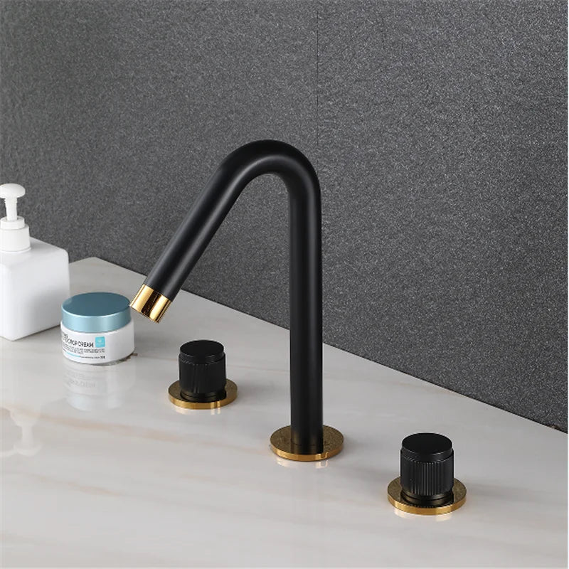 DecorBites™ Gold Basin Faucet: Black Brass Widespread Bathroom Tap with Chrome Finish