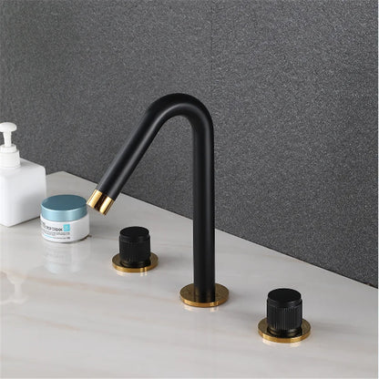 DecorBites™ Gold Basin Faucet: Black Brass Widespread Bathroom Tap with Chrome Finish