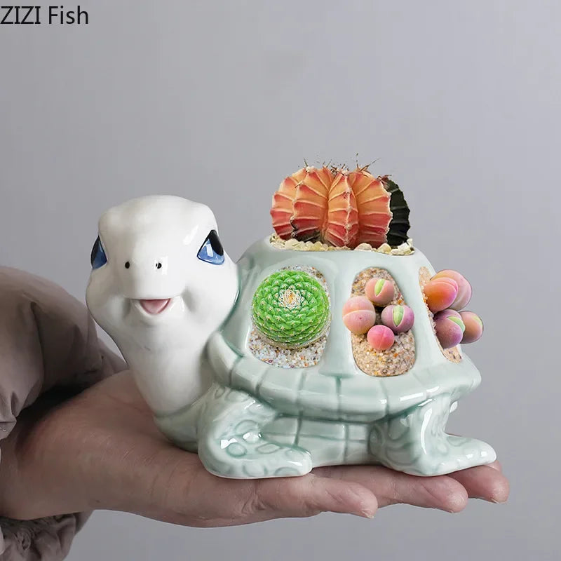 DecorBites™ Cartoon Turtle Ceramic Vase for Stylish Table Decor & Flower Arrangement