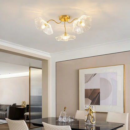 DecorBites™ Lotus Leaf Glass Ceiling Chandelier with E14 Bulb