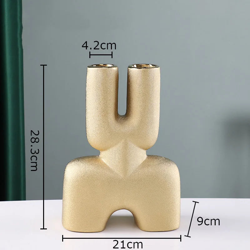 DecorBites™ Gold Geometry Ceramic Vase Desk Decoration Modern Floral Room Decor Vase