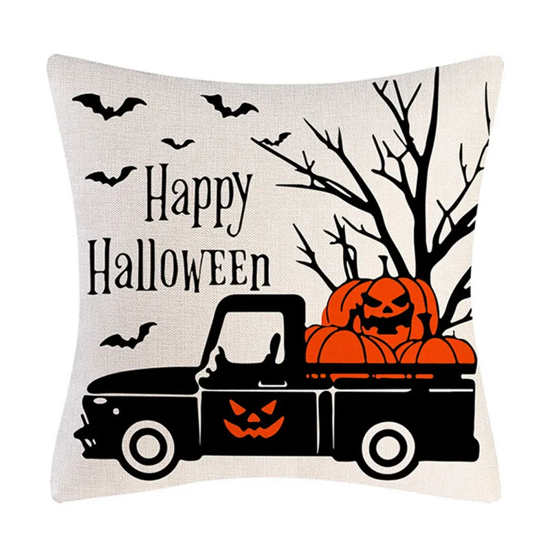 Funda de cojín de lino Decorbites™ de Halloween para la decoración del salón y el sofá - Truco o trato