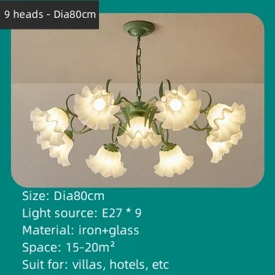 DecorBites™ Green Flower Ceiling Chandelier: Elegant Iron Art Pendant Lamp for Living Room, Bedroom, Villa
