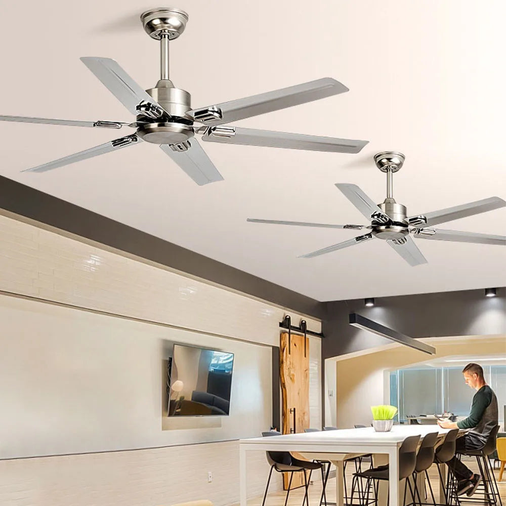 DecorBites™ Large 6-Blade Stainless Steel Ceiling Fan for Living Room, Bedroom, Office