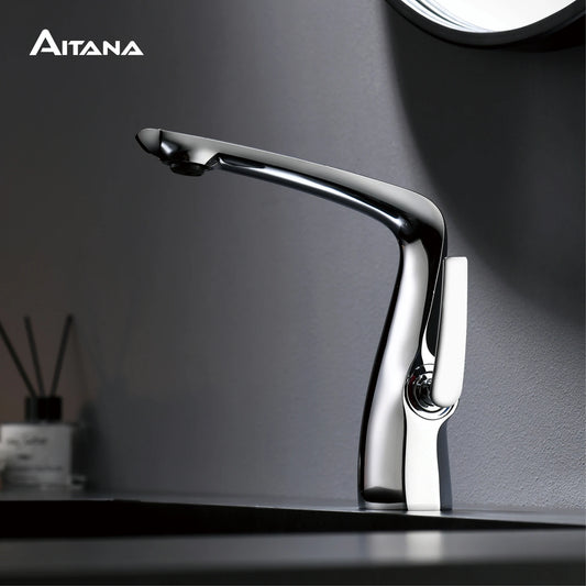 Luxury rose gold brass bathroom faucet modern 1-hole single handle cold and hot dual control simple chrome basin Tap