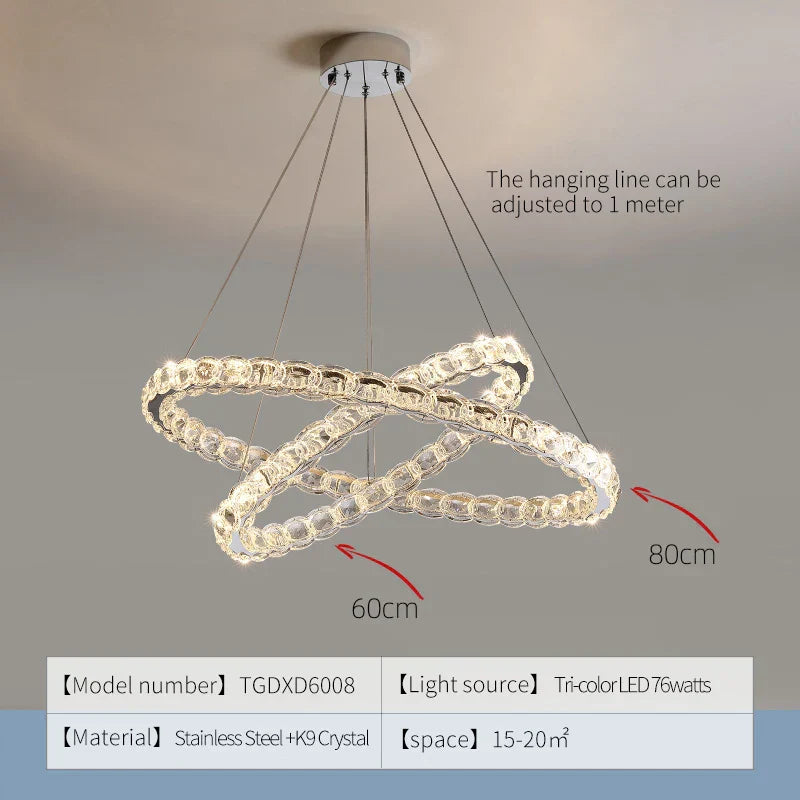 DecorBites™ Crystal Chandelier: Modern Net Red Circle Light for Living Room, Bedroom, Restaurant