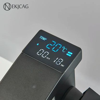 Grifo mezclador de agua fría y caliente con efecto cascada LED DecorBites™ para instalación en encimera de baño