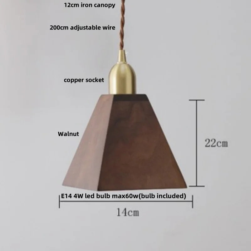 DecorBites™ LED Pendant Lamp: Japan Style, Copper Socket, Walnut Wood, Adjustable Hanging Light