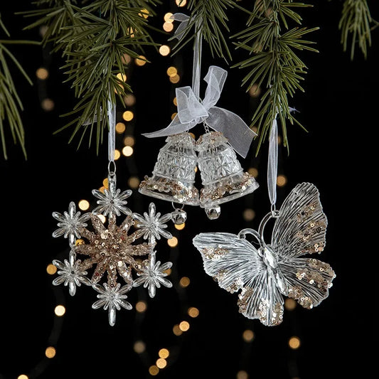 Christmas Acrylic Hanging Pendant Sequins Snowflake Christmas Tree Xmas Elk Bell Drop Ornaments Merry Christmas Decor 2024