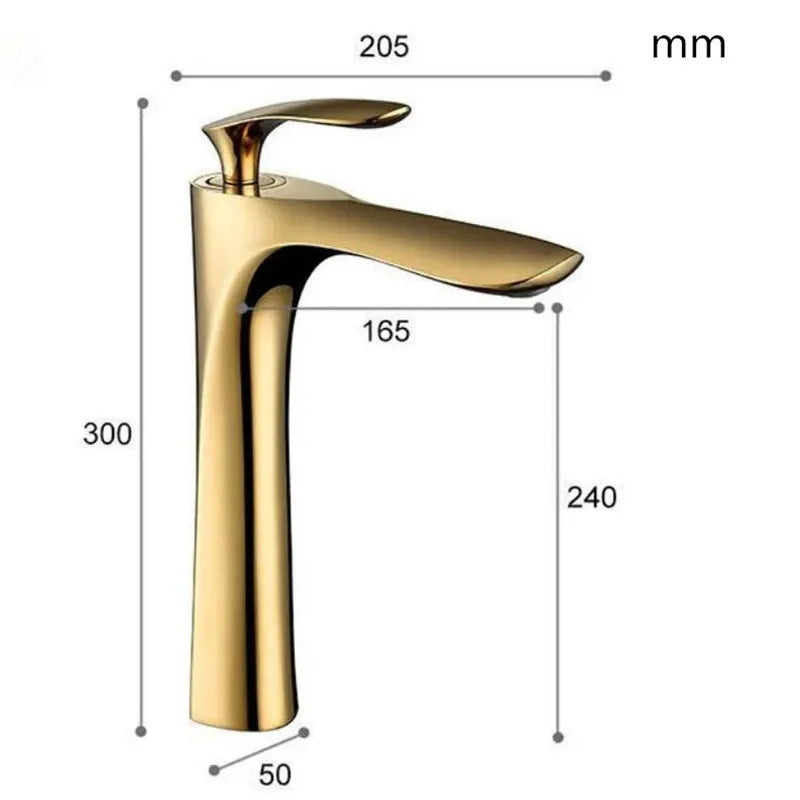 Decorbites™ Grifo de Lavabo Dorado de Una Manija Mezclador de Agua Caliente y Fría Montado en Cubierta