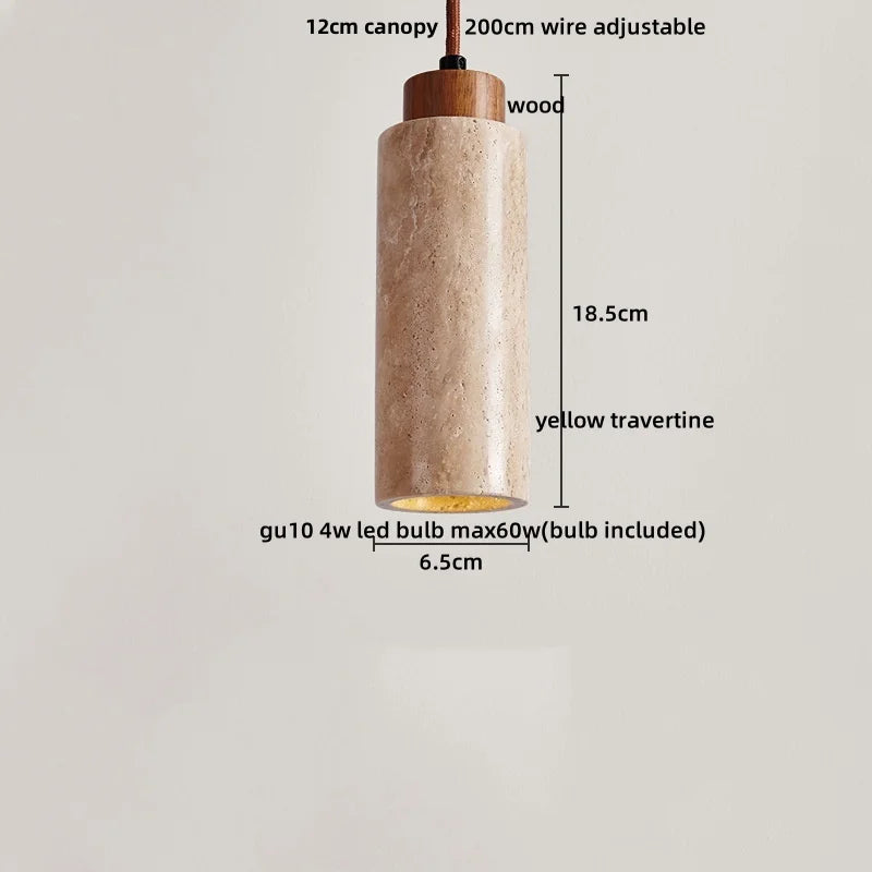 DecorBites™ LED Pendant Lamp Yellow Travertine Stone Wood Nordic Modern Hanging Light