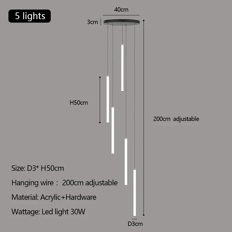 Lámparas colgantes acrílicas para escaleras, ideales para la decoración de villas modernas - Lámpara de araña LED DecorBites™ para lofts dúplex