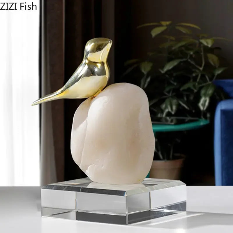 DecorBites™ Golden Bird Statue Crystal Base Desk Ornament, Gold-plated Modern Home Decoration