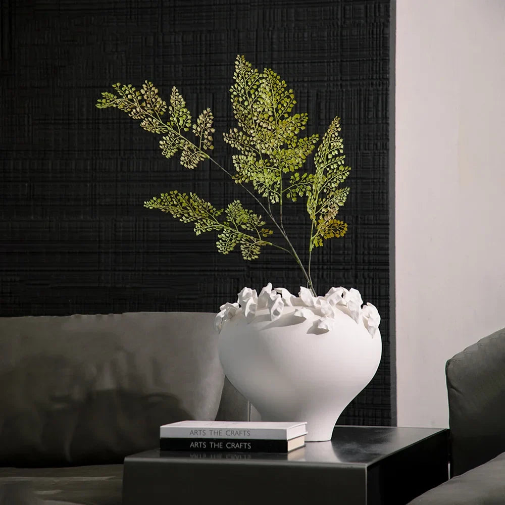 DecorBites™ Embossed Flower Vintage White Porcelain Vase - Home Decor Accent