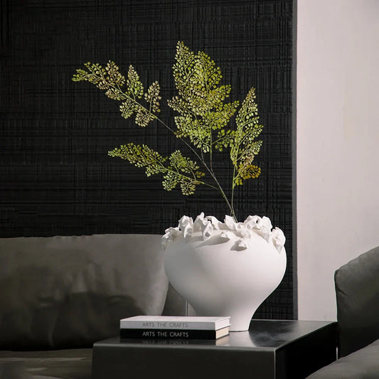 DecorBites™ Embossed Flower Vintage White Porcelain Vase - Home Decor Accent