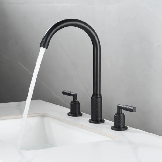 DecorBites™ Black Brass Basin Faucet with Waterfall Effect and 3-Hole Design