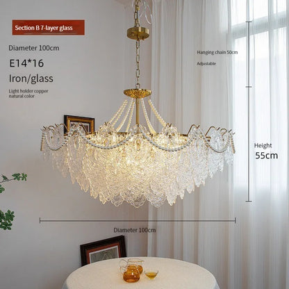 DecorBites™ Clear Glass LED Chandelier: Modern French Style for Living Room, Bedroom, Kitchen.