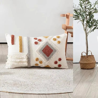DecorBites™ Bohemian Tufted Tassel Cushion Cover | Plush Embroidered Decorative Pillow for Sofa