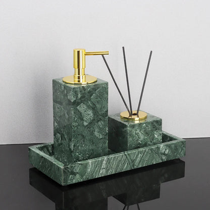 DecorBites™ Green Marble Bathroom Set: Dispenser, Dish, Holder, Tissue Box & Accessories