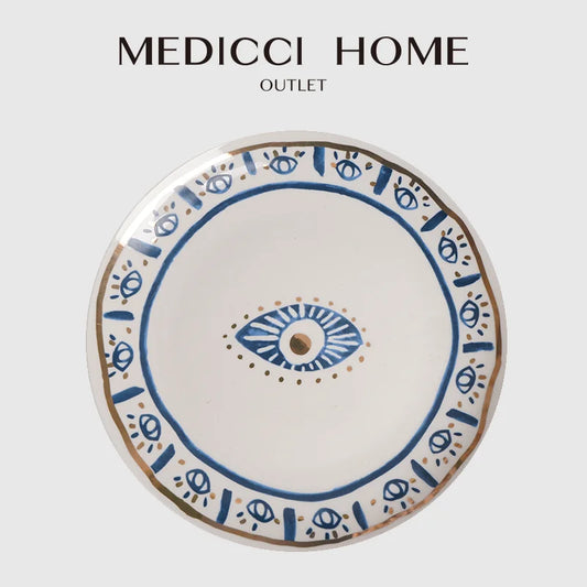 DecorBites™ Bright Eyes Ceramic Dinner Plate Set, 8" Boho Art Salad Dessert Plate