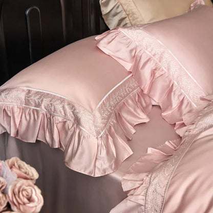 Decobites 1000TC Luxury Embroidery Ruffles Bedding Set with Soft Silky Feel