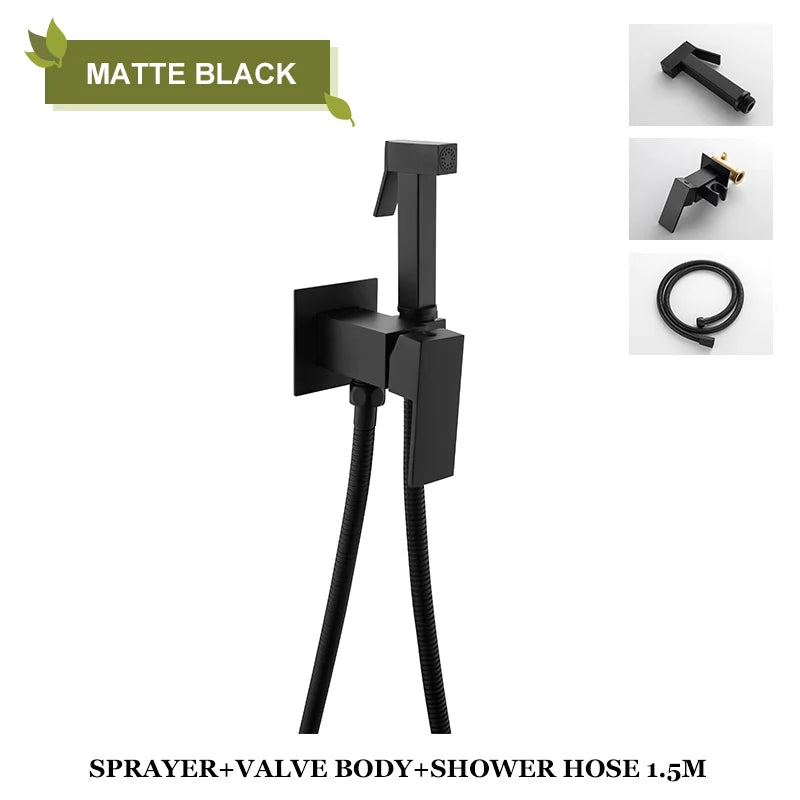 DecorBites™ Bidet Faucet Shower Mixer: Cold Hot Water Tap, Brass, Square Sprayer Head