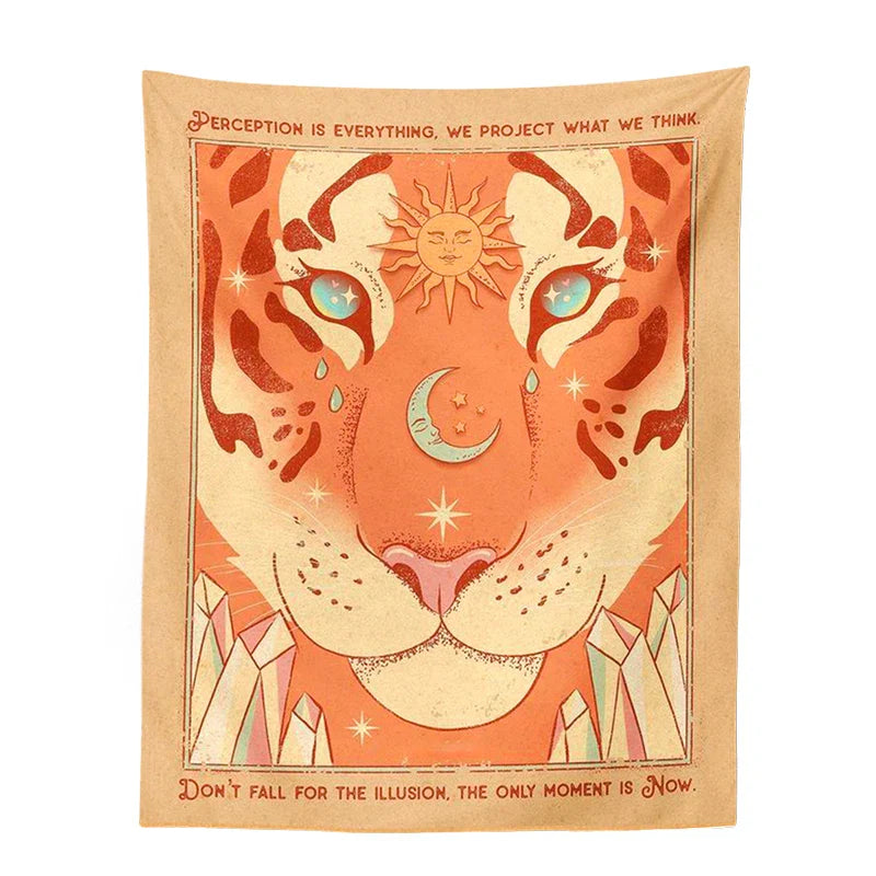 Decobites Vintage Tarot Tiger Leo Sun Moon Tapestry Wall Hanging