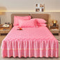 Decobites Cotton Lace Ruffles Quilted Bed Skirt Set with Pillowcases