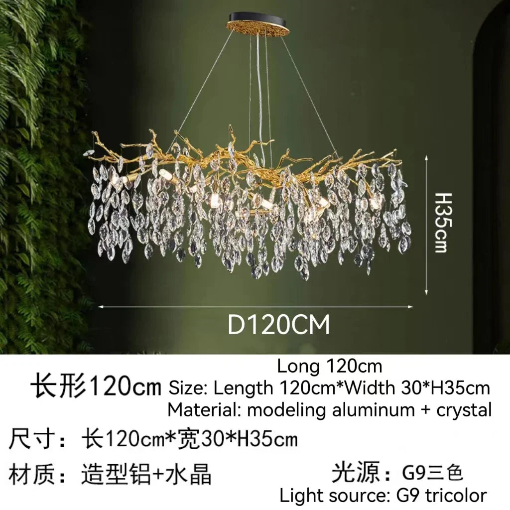DecorBites™ Golden Crystal Tree Chandelier, Luxury Matte Aluminum Art Ceiling Light for Living Room