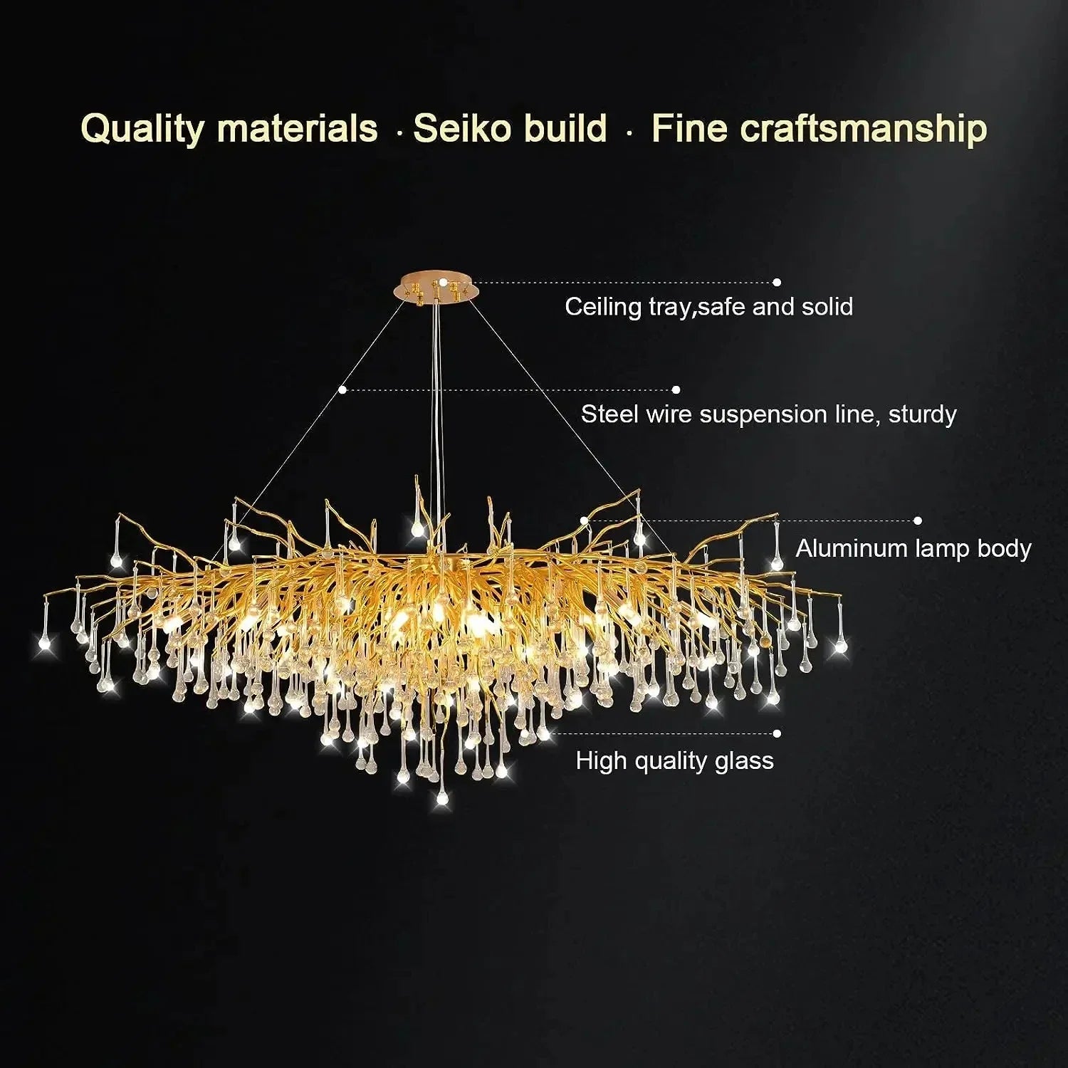 Gold Crystal Branch Chandelier Chrome L160cm