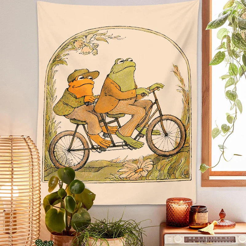 Decobites Psychedelic Frog Tapestry Goblincore Toad Bicycle Wall Hanging Hippie Room Decor