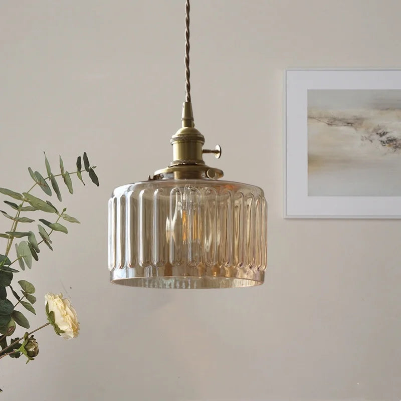 مصباح معلق LED زجاجي كهرماني من DecorBites™ - مصباح معلق نورديك قابل للتعديل على شكل سلم